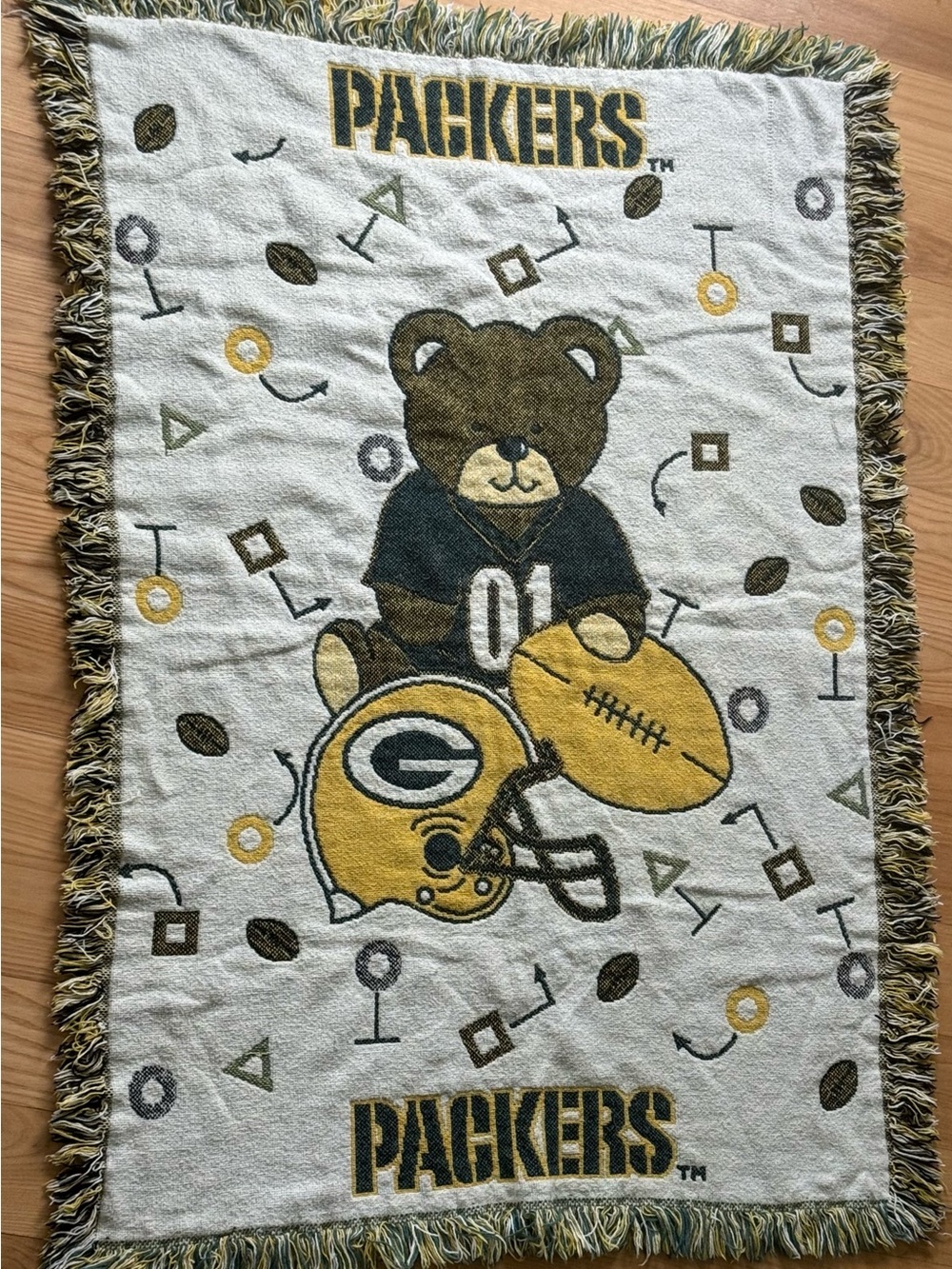 NFL Green Bay Packers Teddy Bear Throw Blanket in Green, Gold, White